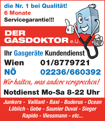 Werbung Gasdoktor e.U. - Gasgeräte - Kundendienst