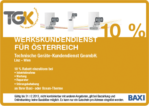 Gutschein, Coupon, Rabatt von TGK Technische Geräte-Kundendienst GesmbH Gutschein, Coupon, Rabatt von TGK Technische Geräte-Kundendienst GesmbH