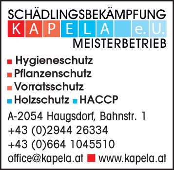 Werbung Schädlingsbekämpfung Kapela e.U.