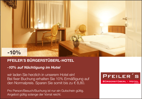 Gutschein, Coupon, Rabatt von Pfeiler's Bürgersstüberl Hotel