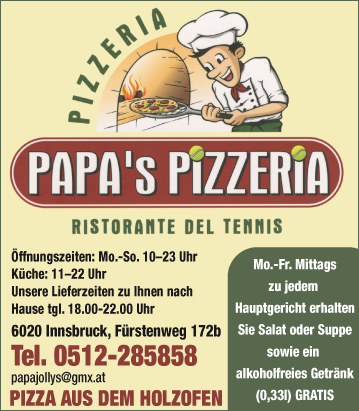Werbung Papas Pizzeria - Ristorante del Tennis