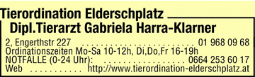 Werbung Tierordination Elderschplatz - Mag Gabriela Harra-Klarner