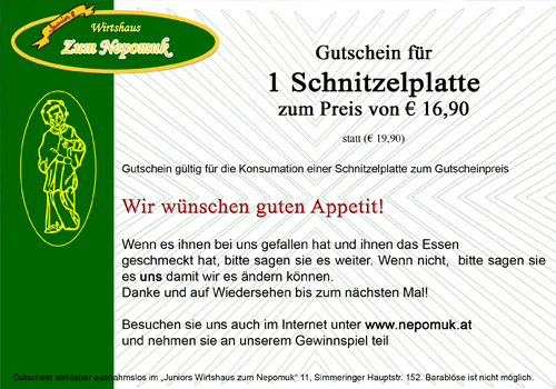 Gutschein, Coupon, Rabatt von Wirtshaus zum Nepomuk