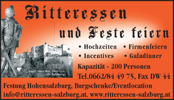 Vergrößern Werbung Festung Hohensalzburg Burgschenke/ Burgsaal - Eventlocation - Ritteressen
