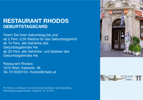 Gutschein für Griechisches Restaurant Rhodos