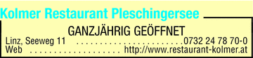 Werbung Kolmer Restaurant Pleschingersee