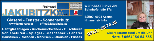 Werbung JAKUBITZKA Raimund e.U. Glaserei-Fenster-Sonnenschutz