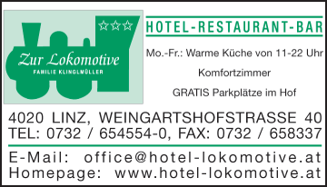 Werbung Hotel-Restaurant-Bar Zur Lokomotive - Fam Klinglmüller