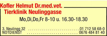 Werbung Tierklinik Neulinggasse Dr. Helmut Kofler