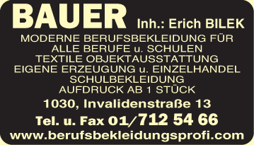 Werbung Bauer Josef moderne Berufsbekleidung