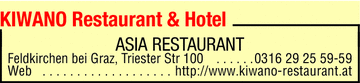 Werbung KIWANO Asia Restaurant & Hotel