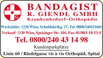 Vergrößern Werbung Giendl Robert GmbH Bandagist-Orthopädie