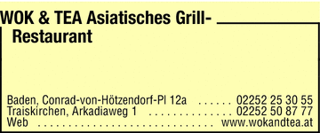 Werbung Wok & Tea Asiatisches Grill - Restaurant