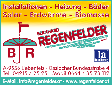 Werbung Regenfelder Bernhard Installations-Spenglerei-Heizungs GmbH