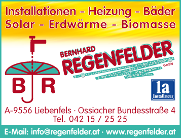 Werbung Regenfelder Bernhard Installations-Spenglerei-Heizungs GmbH