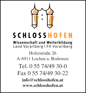 Werbung Schloss Hofen - Wissenschafts- u Weiterbildungszentrum d Landes Vorarlberg u d. FHV
