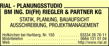 Werbung RIAL - Planungsstudio - BM ING DI(FH) Riegler & Partner KG