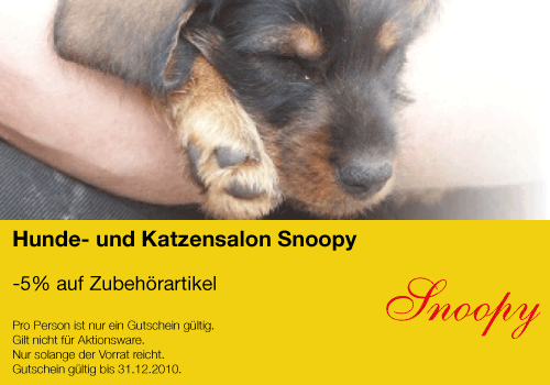 Gutschein, Coupon, Rabatt von Hunde- u Katzensalon Snoopy