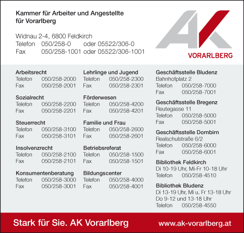 Vergrößern Werbung Kammer f Arbeiter u Angestellte f Vbg i Feldkirch