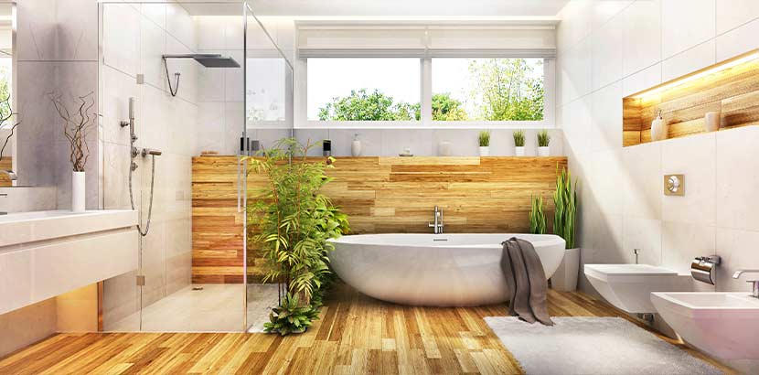 Schönes, helles Badezimmer mit sehr hochwertig ausgeführten Sanitärinstallationen.