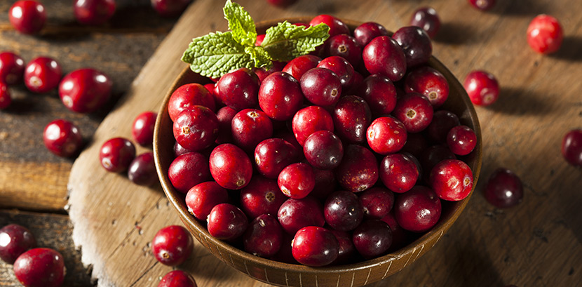 Cranberrysaft gegen Blasenentzündung: Eine Schale voll mit Cranberrys auf einem Tisch.