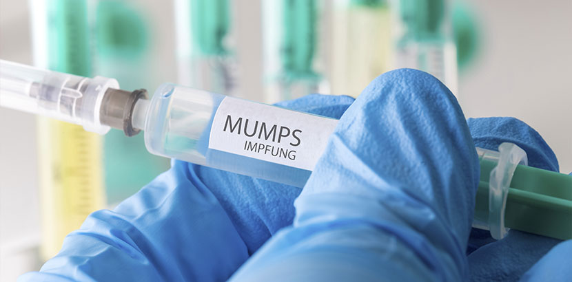 Impfstoff gegen Mumps in einer Spritze. Mumps Symptome.