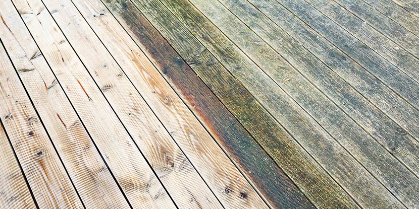 Holzdielen Terrasse Vergleich von schmutzigen Dielen vorher und sauberen Dielen nachher