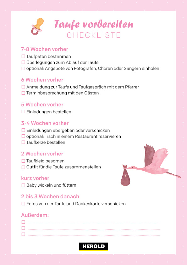 Taufe Vorbereiten Checkliste Zeitplan Herold At