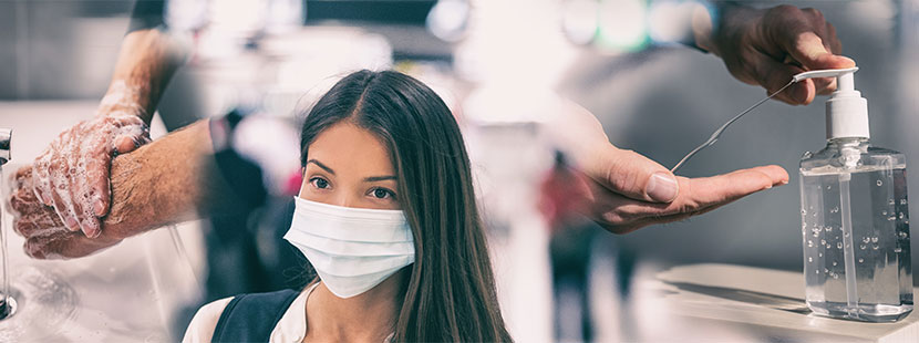 Junge Frau mit Maske wegen Coronavirus.