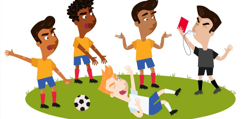 Grafik einer Foul-Situation im Fußball, steht sinnbildlich für das Umgehen von Google Ranking Faktoren durch SEO-Trickserei.