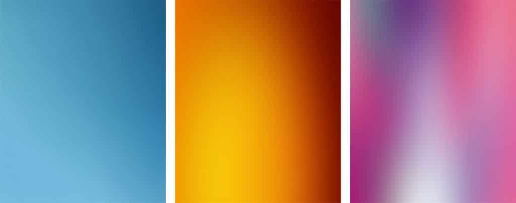 Bild mit mehreren Farbverläufen: innerhalb einer Farbe (links), mit zwei Farben (Mitte), mit mehreren Farben (rechts).