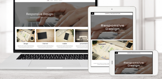 Website, die dank Responsive Design auf drei verschiedenen Endgeräten dargestellt wird.