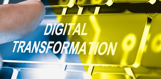 Digitale Transformation von blau zu gelb