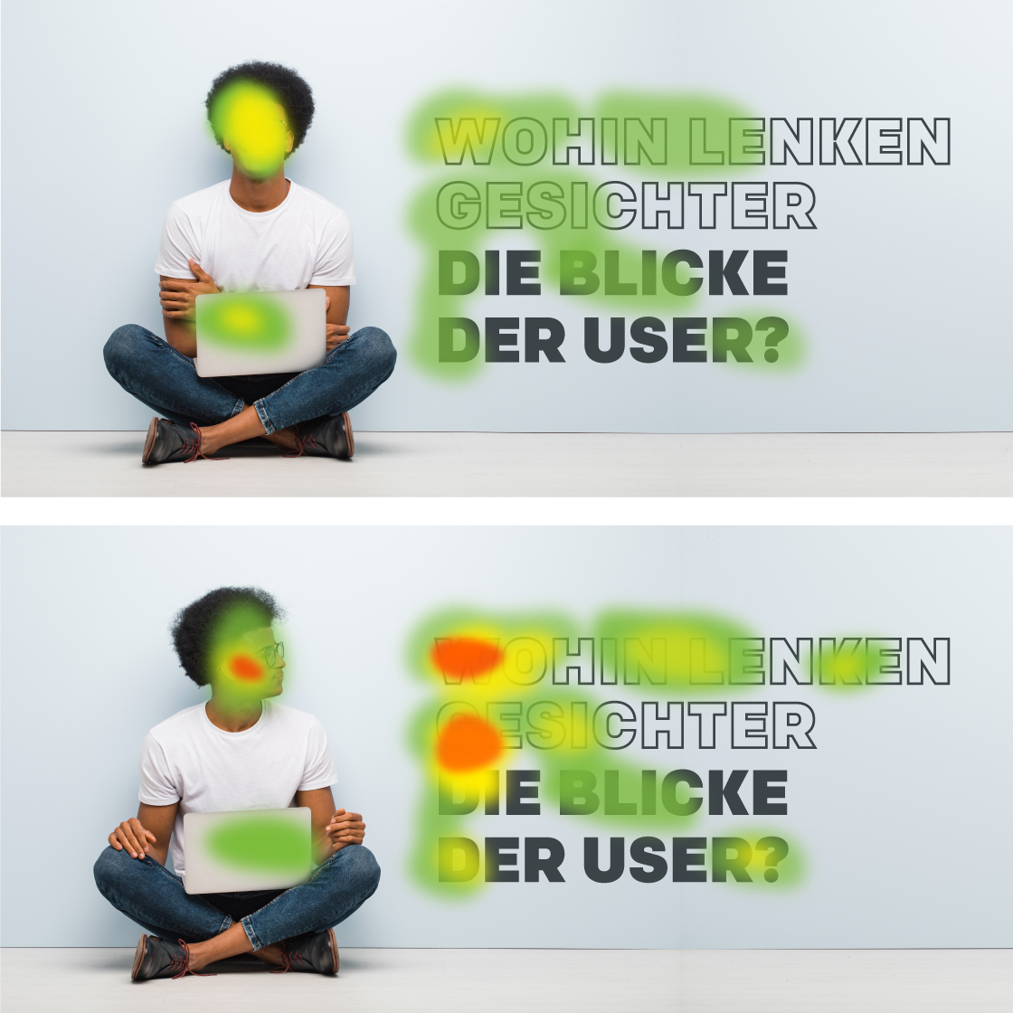 Eine gute Landingpage verfügt über Bilder die die Aufmerksamkeit, zum Beispiel durch die Blickrichtung der abgebildeten Person, auf die gewünschten Bereiche lenken.