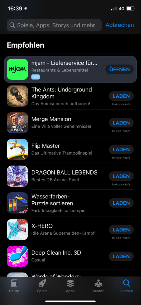 Darstellung einer App-Werbung