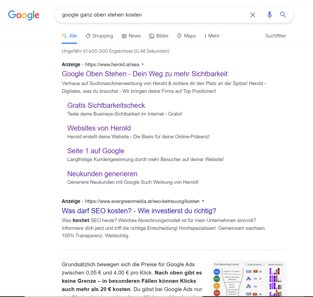 Beispiel für Google Ads Anzeigen