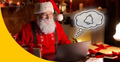 Bild zeigt Weihnachtsmann, der mit Marketing Weihnachten für sein Unternehmen nutzt