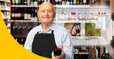 Älterer Weinhändler bringt laufend Neuigkeiten zu Qualitätsweinen auf seiner aktualisierten Website