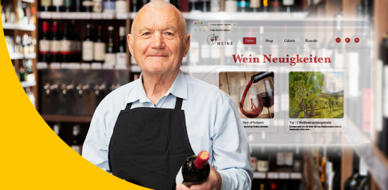 Älterer Weinhändler bringt laufend Neuigkeiten zu Qualitätsweinen auf seiner aktualisierten Website