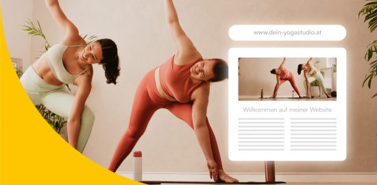 Bild zeigt Betreiberin eines Yogastudios mit ihrer Yoga Website.