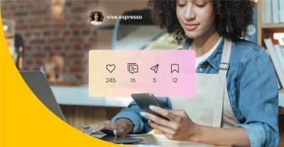 Das Bild zeigt eine Café-Inhaberin, die gerade dabei, ist einen Instagram Business Account zu erstellen.